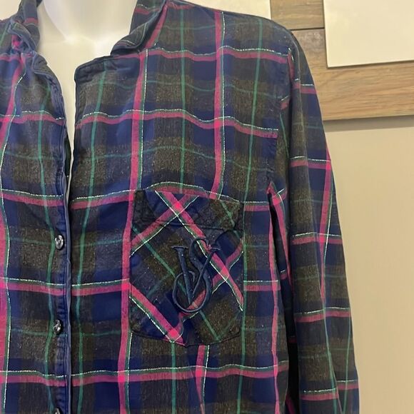 Victoria’s Secret Blue Plaid Two Piece Pajama Set- Button Down Pull-On-Med Short - Picture 6 of 16